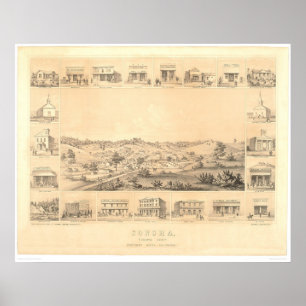 Sonora, CA. Panoramische kaart 1854 (1647A) - teru Poster