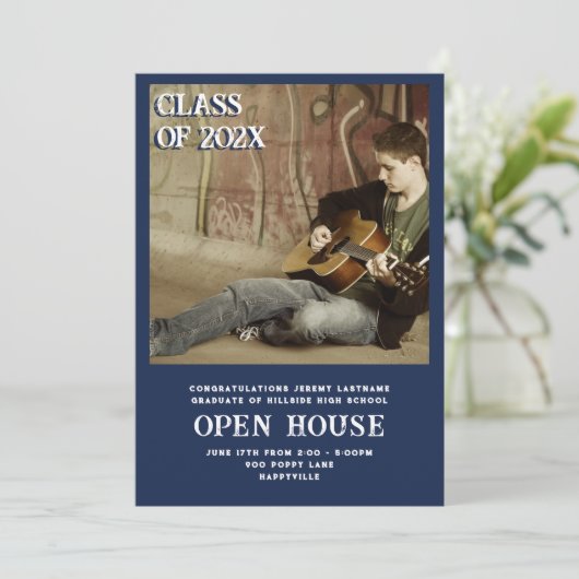 Sons Afstuderen Foto Aankondiging Open House (Staand voorkant)