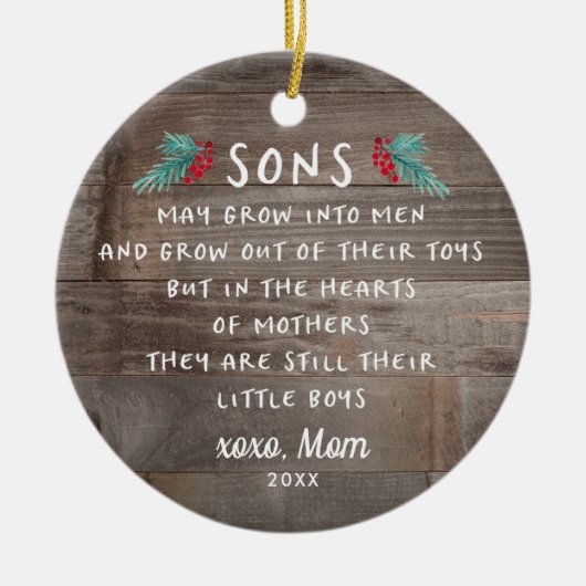 Sons Poem Gift van mam Gepersonaliseerde Rustige Keramisch Ornament (Voorkant)