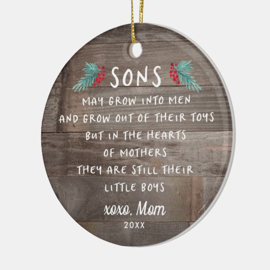 Sons Poem Gift van mam Gepersonaliseerde Rustige Keramisch Ornament (Links)