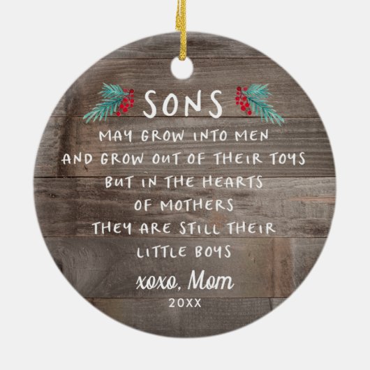 Sons Poem Gift van mam Gepersonaliseerde Rustige Keramisch Ornament (Achterkant)