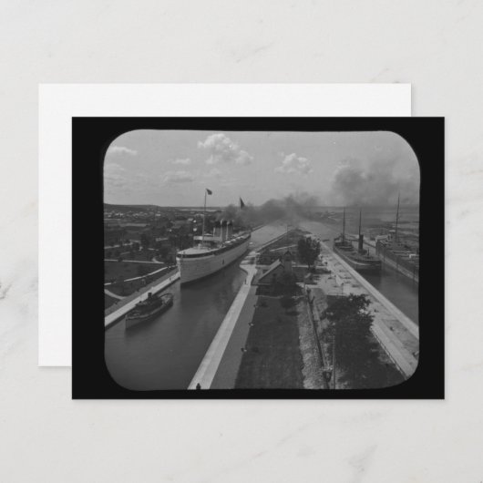 Soo Locks Magic Lantern Slide B&W Briefkaart (Voorkant / Achterkant)