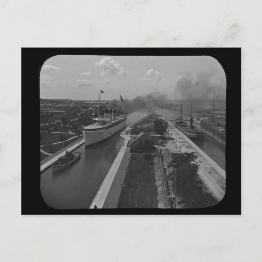 Soo Locks Magic Lantern Slide B&W Briefkaart (Voorkant)