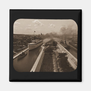 Soo Locks Magic Lantern Slide Sepia Magneet