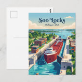 Soo Locks Michigan Briefkaart (Voorkant / Achterkant)