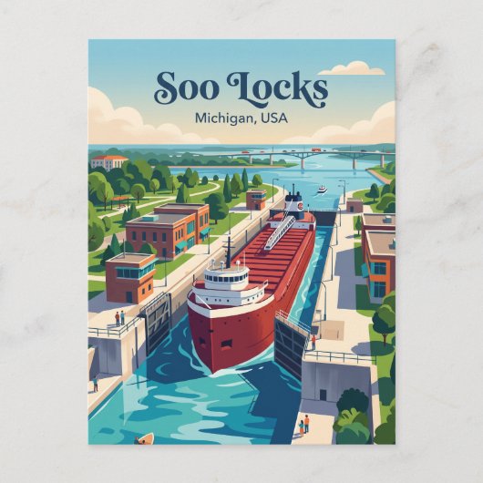 Soo Locks Michigan Briefkaart (Voorkant)