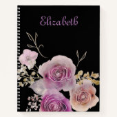  soor Rustic Black en Paarse Floral Notitieboek (Voorkant)