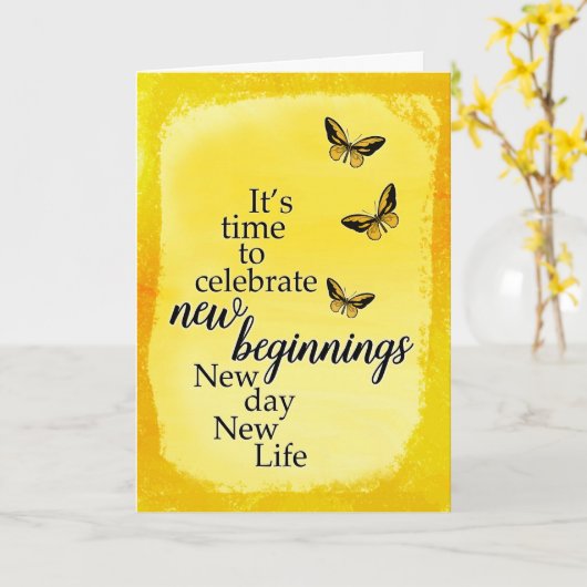 Soortaanmoediging met Butterflies en Script Kaart (Gele Bloem)