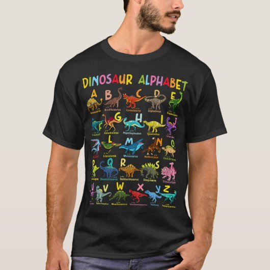 Soorten dinosauriërs Alfabet A-Z ABC Dino Identifi T-shirt (Voorkant)