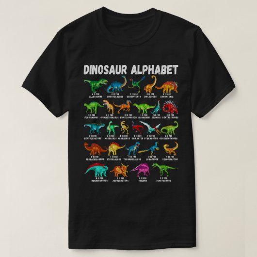 Soorten dinosaurussen Alphabet AZ ABC Dino Identif T-shirt (Design voorkant)