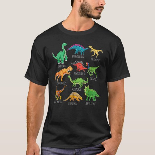 Soorten dinosaurussen met een Z ABC-identificatie T-shirt (Voorkant)