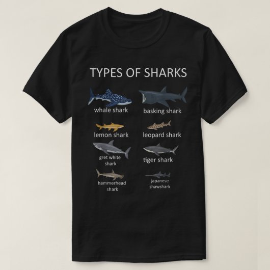Soorten haaien t-shirt (Design voorkant)