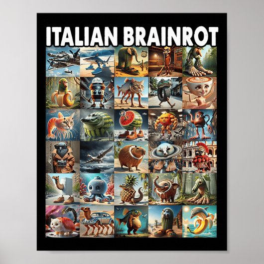 Soorten Italiaanse Brainrot Meme karakter Hand Dra Poster (Voorkant)