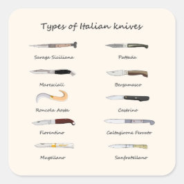 Soorten Italiaanse messen Vierkante Sticker