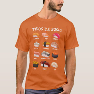 Soorten Sushi Voedsel Japan Voedsel Manga Anime fa T-shirt