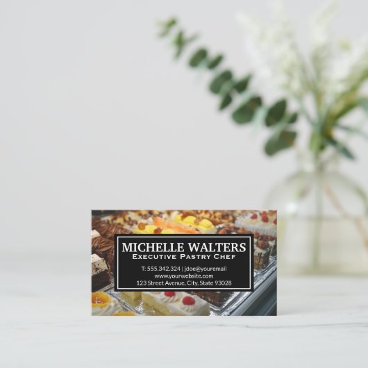 Soorten taarten op display visitekaartje (Staand voorkant)