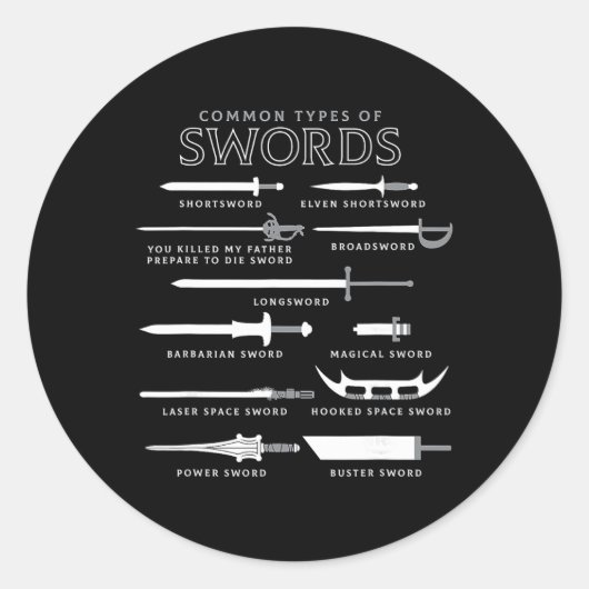 Soorten Zwaarden Ronde Sticker (Voorkant)