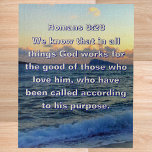 Soothing Bible Verse Romans 8:28 Christian Legpuzzel<br><div class="desc">Enjoy quiet time meditating on God's love and God's plan while you put together this soothing Christian puzzle featuring the calming Bible verse of Romans 8:28 over a cozy photograph of waves rolling into a beach at sunset with islands in the background. Puzzles are a great way to practice Christian...</div>