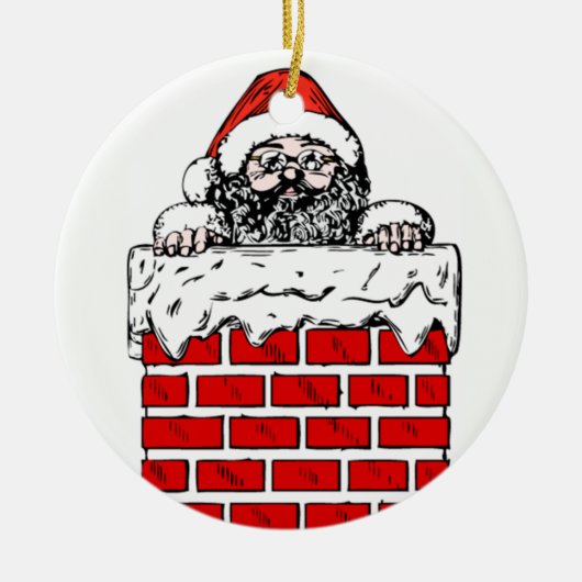 Sooty Santa in Chimney met kerstversiering Keramisch Ornament (Voorkant)