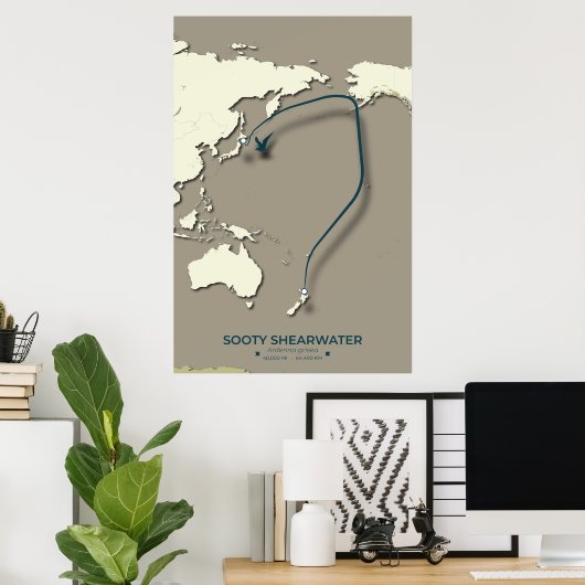 Sooty Shearwater Migration Map – Minimalistisch Poster (Thuiskantoor)