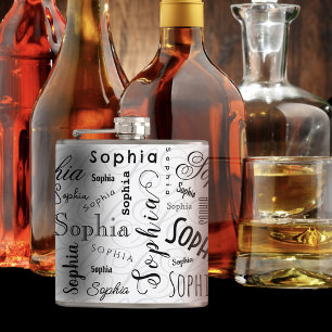 Sophia Aangepaste Naam Patroon Zwart Wit Heupfles