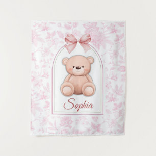 Sophia Aangepaste Roze Teddybeer-kinderkamerontw Wandkleed