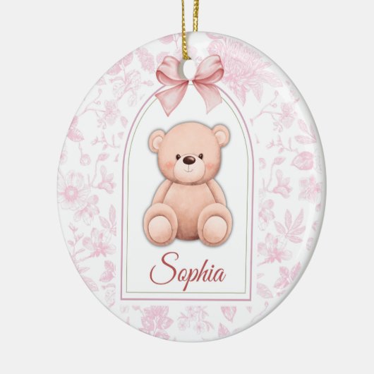 Sophia | Aangepaste Roze Teddybeer Nursery Design Keramisch Ornament (Links)