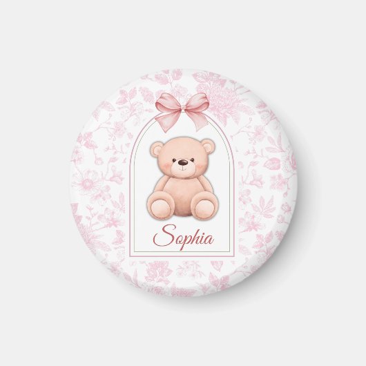 Sophia | Aangepaste Roze Teddybeer Nursery Design Magneet (Voorkant)
