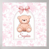 Sophia | Aangepaste Roze Teddybeer Nursery Design Poster (Voorkant)