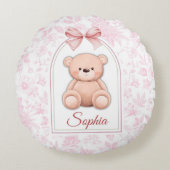 Sophia | Aangepaste Roze Teddybeer Nursery Design Rond Kussen (Voorkant)