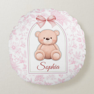 Sophia | Aangepaste Roze Teddybeer Nursery Design Rond Kussen