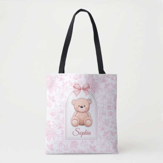 Sophia | Aangepaste Roze Teddybeer Nursery Design Tote Bag (Voorkant)