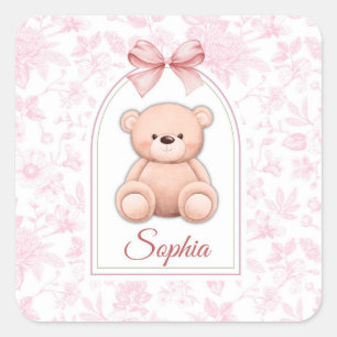 Sophia   Aangepaste Roze Teddybeer Nursery Design Vierkante Sticker