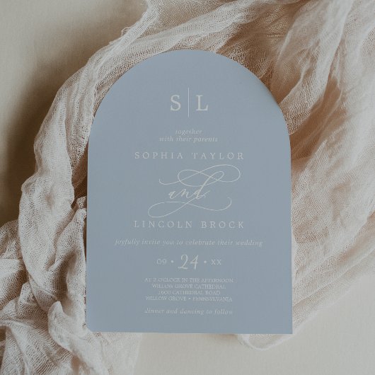 SOPHIA Arch Baby Blauw Monogram Classic Wedding Kaart