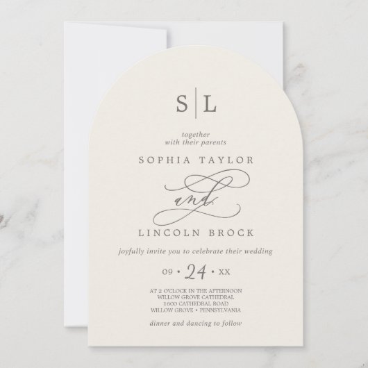 SOPHIA Arch Beige Minimal Chic formele bruiloft Kaart (Voorkant)