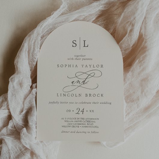 SOPHIA Arch Beige Minimal Chic formele bruiloft Kaart