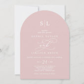 SOPHIA Arch Blush Roze Monogram Eenvoudige Huwelij Kaart (Voorkant)
