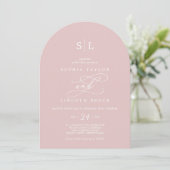 SOPHIA Arch Blush Roze Monogram Eenvoudige Huwelij Kaart (Staand voorkant)