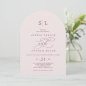 SOPHIA Arch Monogram Bourgondië en Blush Wedding Kaart (Staand voorkant)