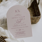 SOPHIA Arch Monogram Bourgondië en Blush Wedding Kaart