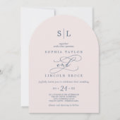 SOPHIA Arch Monogram Roze Blush en Navy Wedding Kaart (Voorkant)