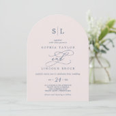 SOPHIA Arch Monogram Roze Blush en Navy Wedding Kaart (Staand voorkant)