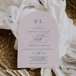 SOPHIA Arch Monogram Roze Blush en Navy Wedding Kaart