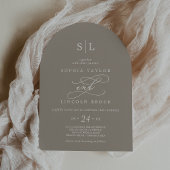 SOPHIA Arch Rustic Taupe Elegant Monogram Huwelijk Kaart