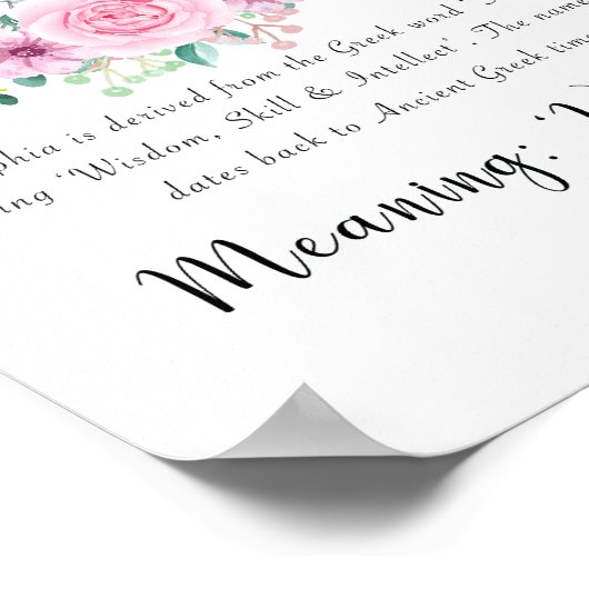 Sophia betekent Afdrukken met Roze bloemen 8x10 Poster (Hoek)