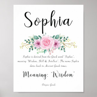 Sophia betekent Afdrukken met Roze bloemen 8x10 Poster