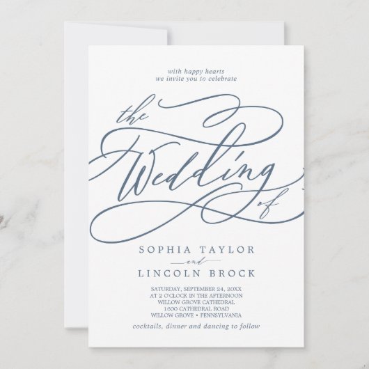 SOPHIA Blauw Wit Modern Klassiek Elegant Huwelijk Kaart (Voorkant)