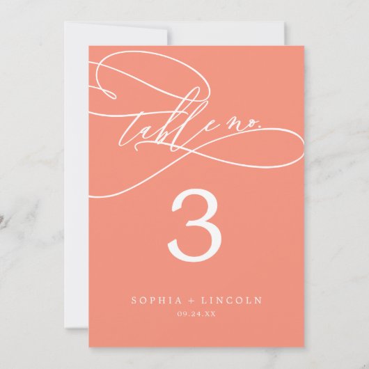 SOPHIA Bright Coral 5x7" Trouwtafel Nummer Kaart (Achterkant)