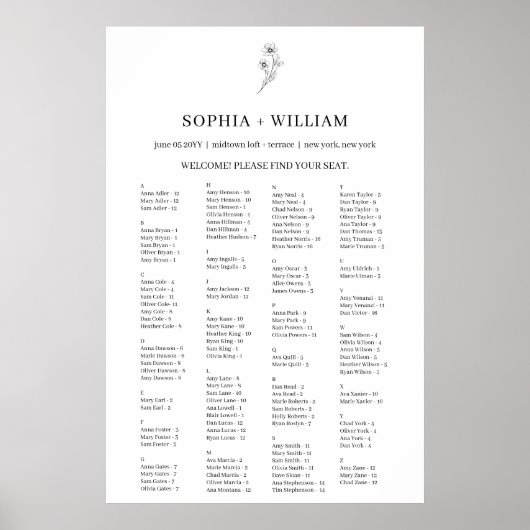 Sophia Elegant Alfabetisch Zitdiagram Poster (Voorkant)