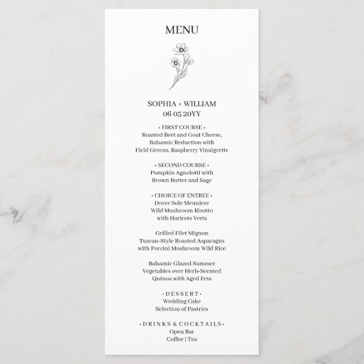 Sophia Elegant Modern Huwelijksreceptie Diner Menu (Voorkant)